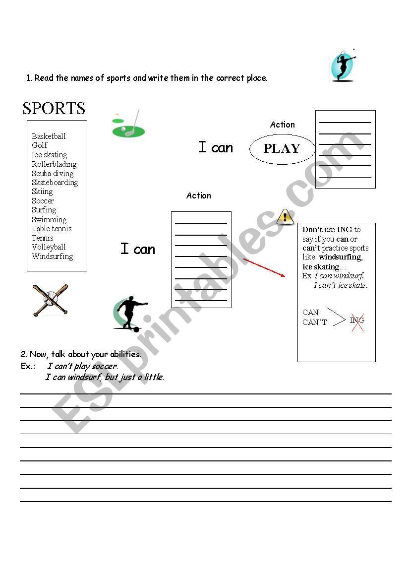 Sports abilities worksheet