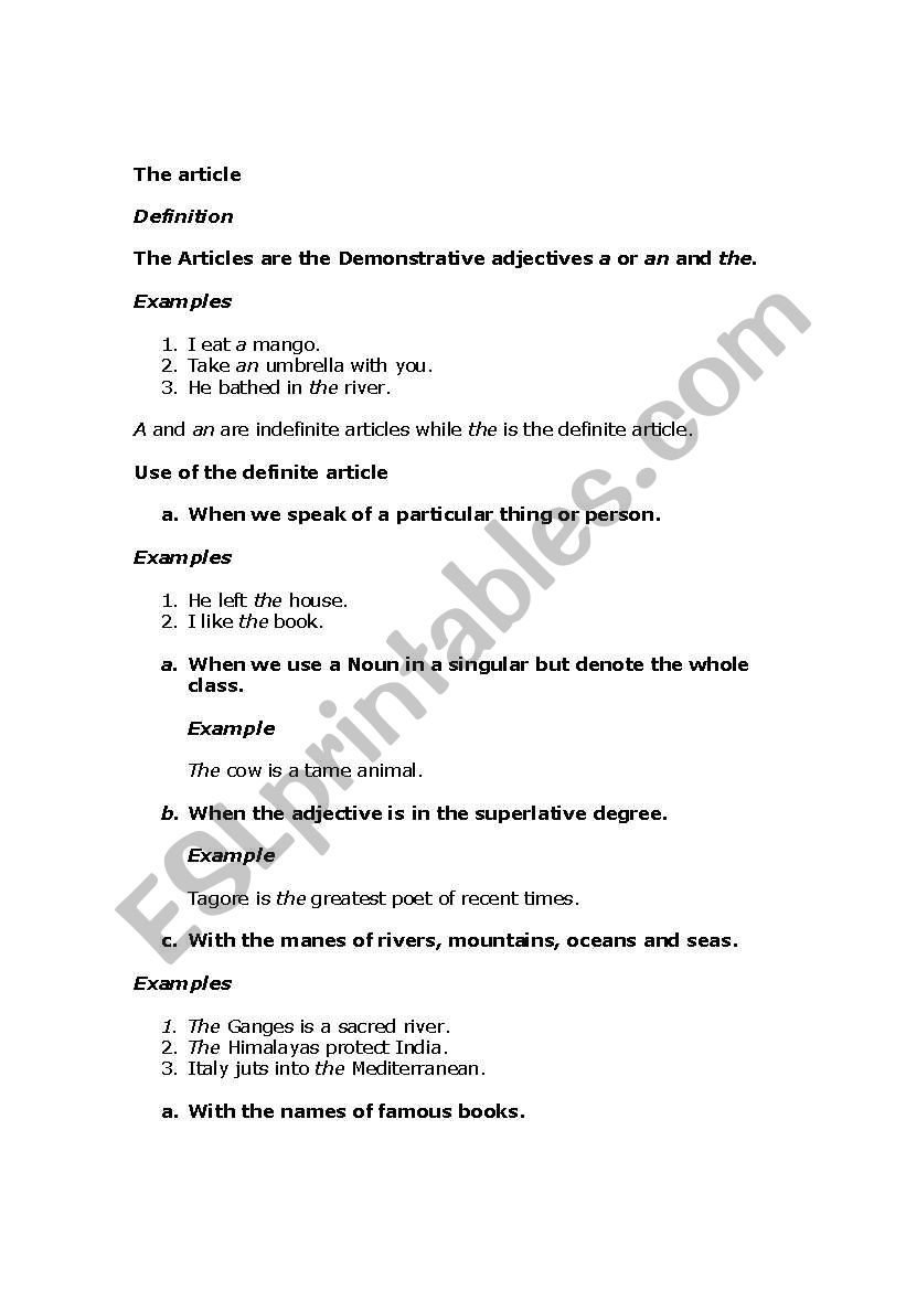 Definite and indefinite article