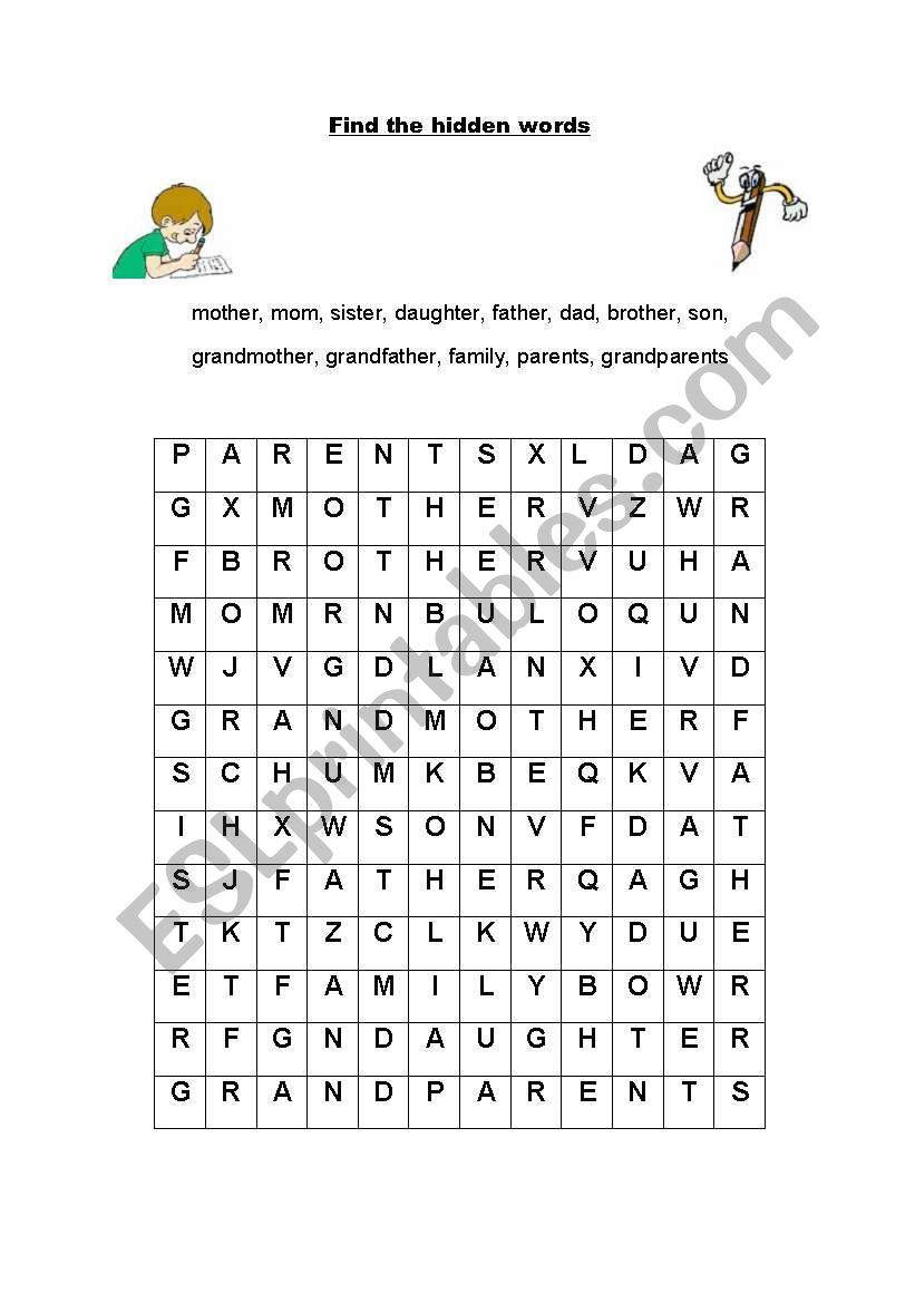Family - word search worksheet