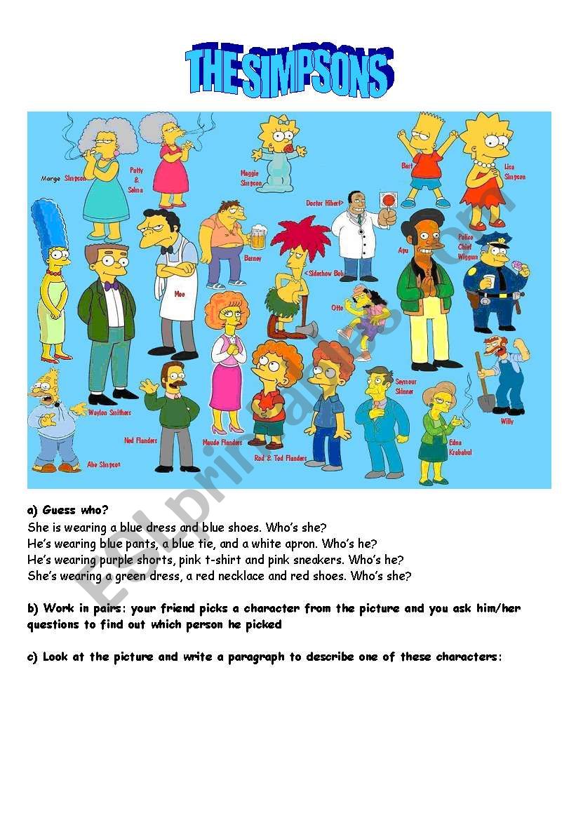 the simpsons description worksheet