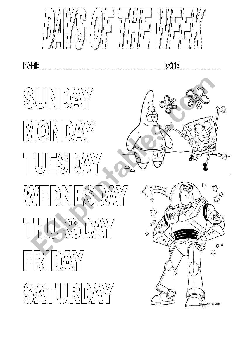 Days of the week worksheet