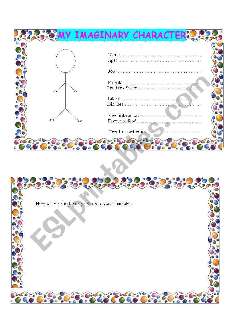 my imaginary character worksheet