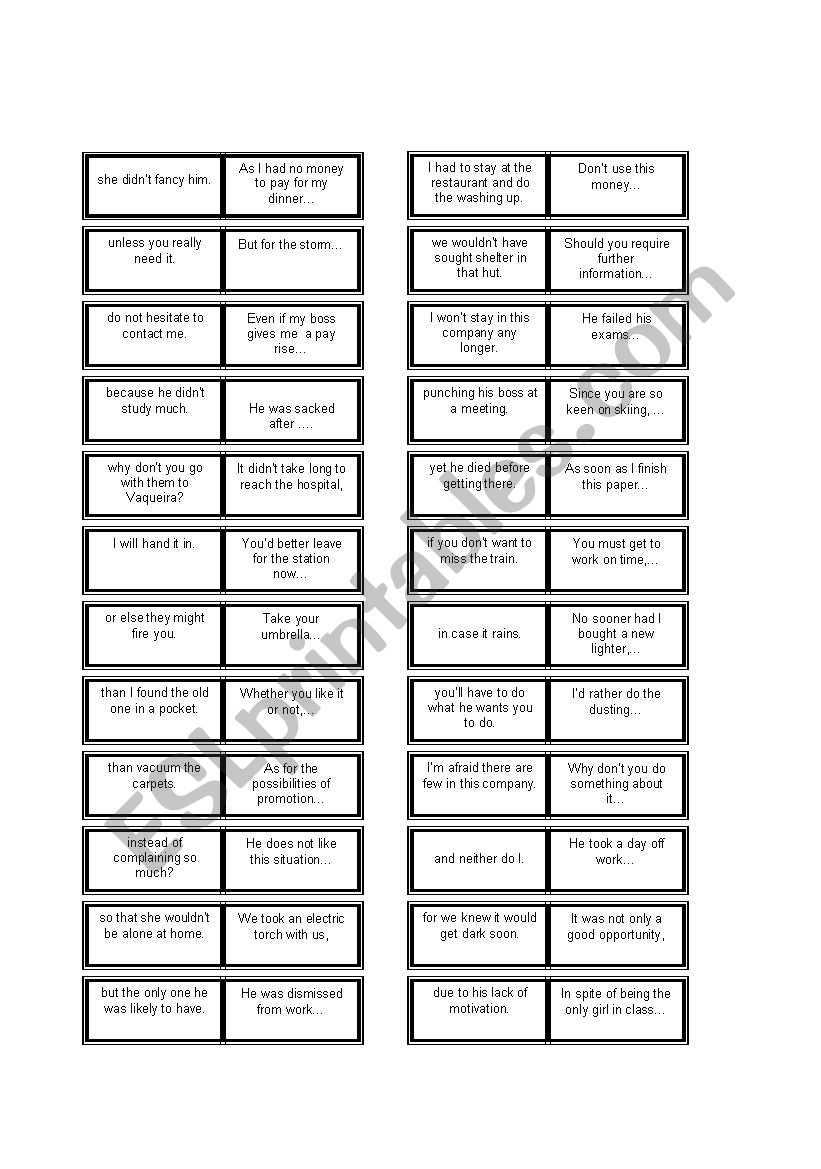 LINKING WORDS DOMINOES worksheet