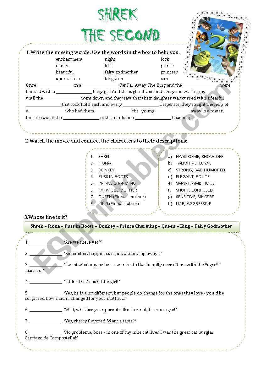 SHREK THE SECOND worksheet