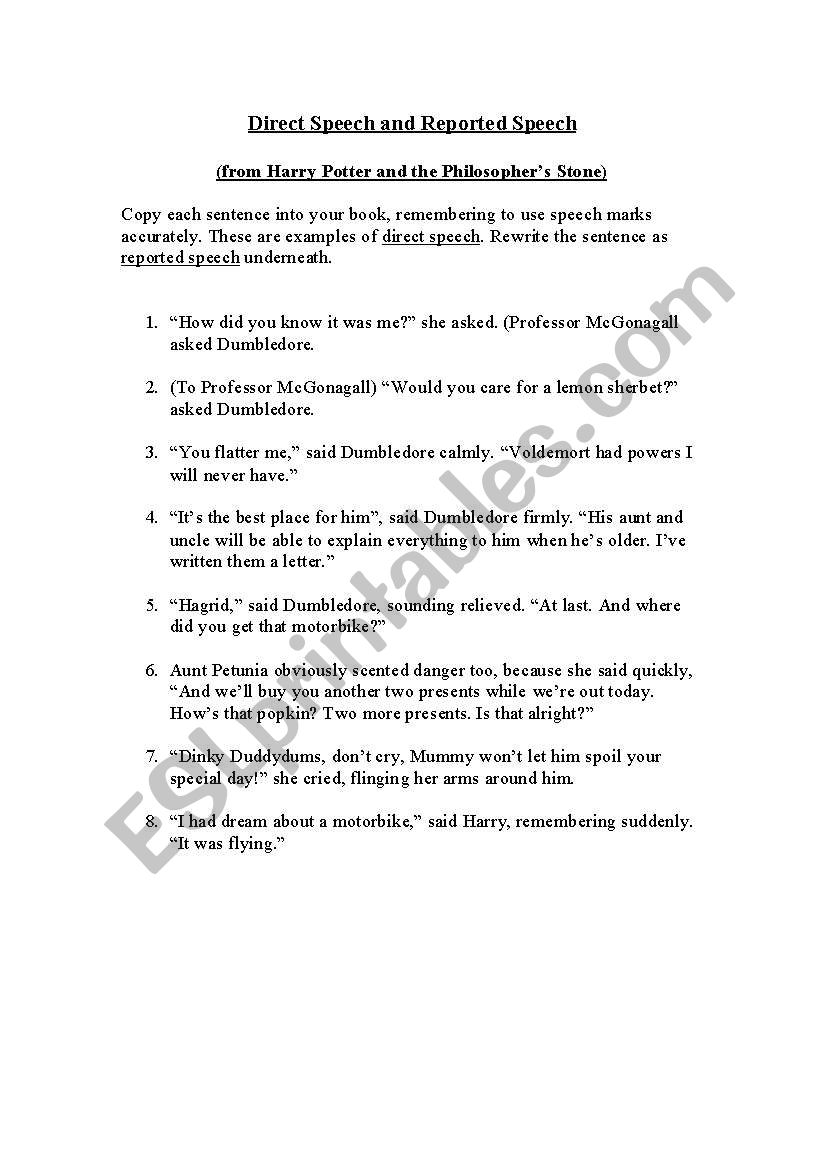 Harry Potter - Direct and Reported Speech