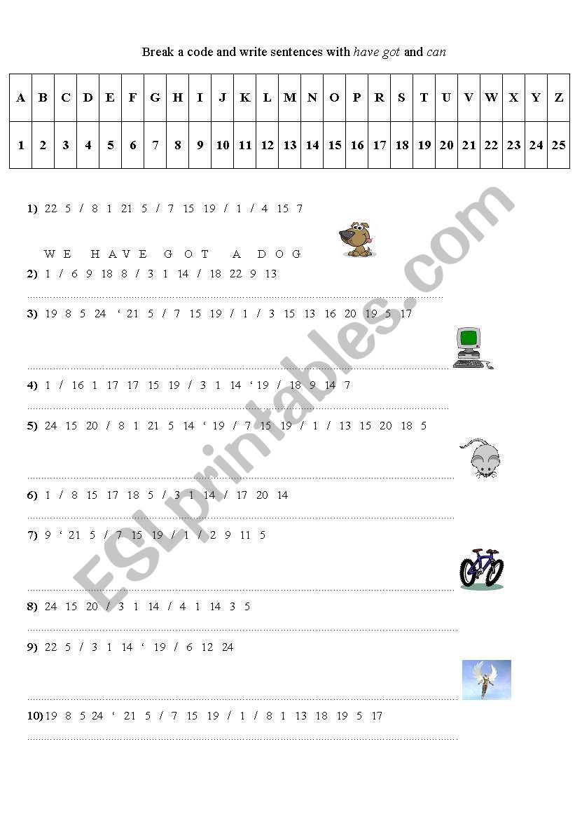 Break a code worksheet