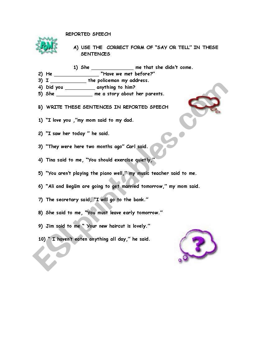 Reprted Speech worksheet