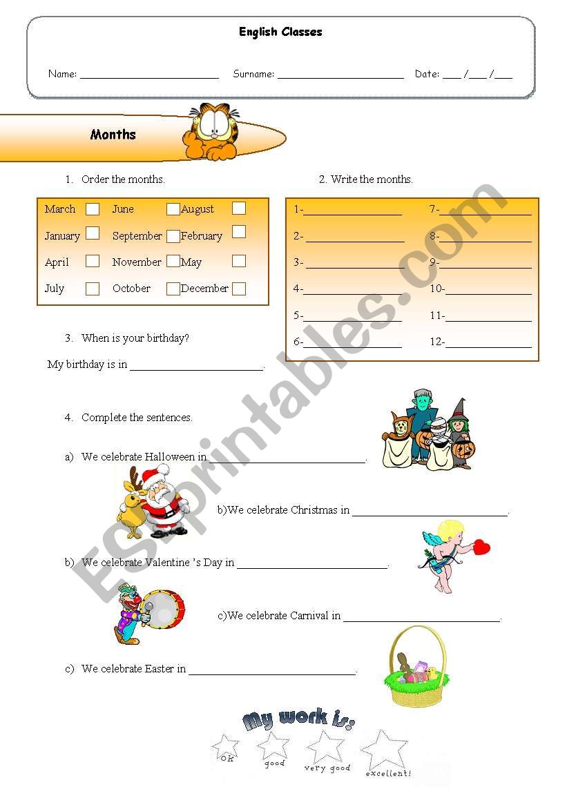 Months worksheet