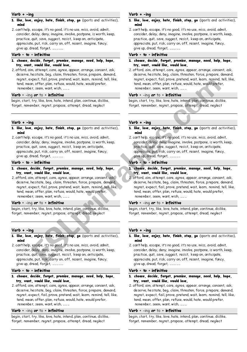 gerund infinitive worksheet