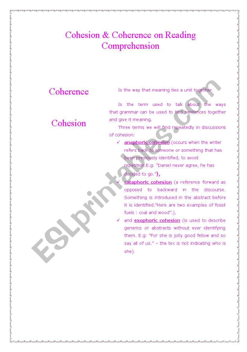 Cohesion & Coherence on Reading Comprehension