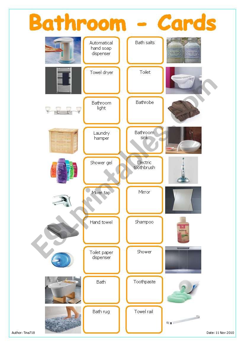 Bathroom - Cards worksheet