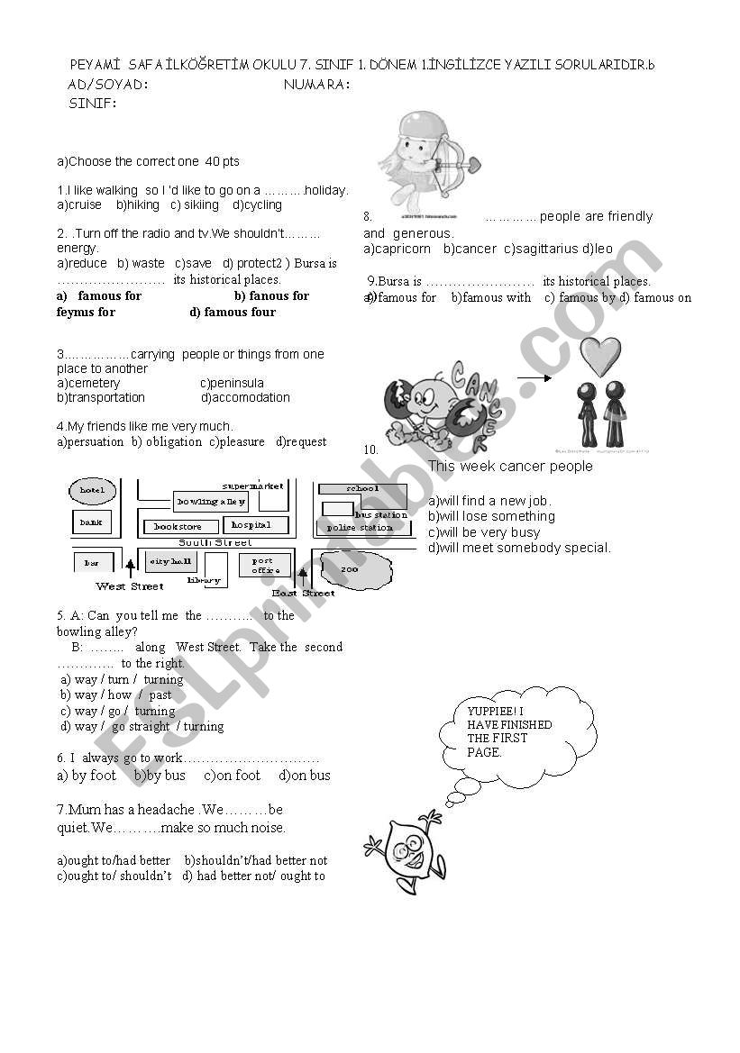 exam worksheet