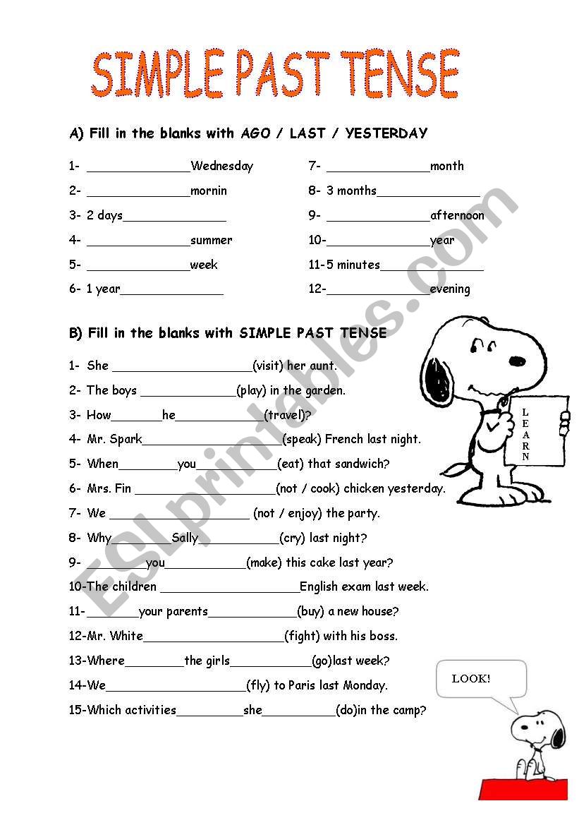 Past Tense Worksheets, ESL Worksheets