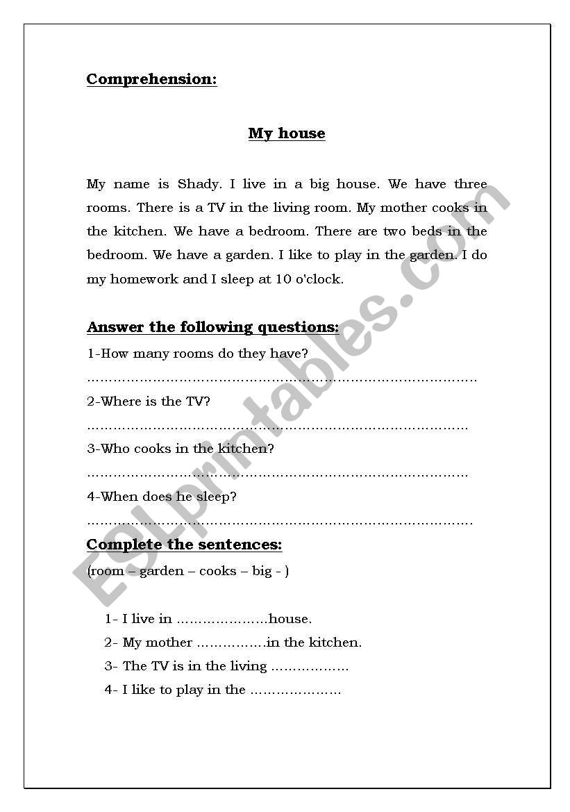 My House worksheet