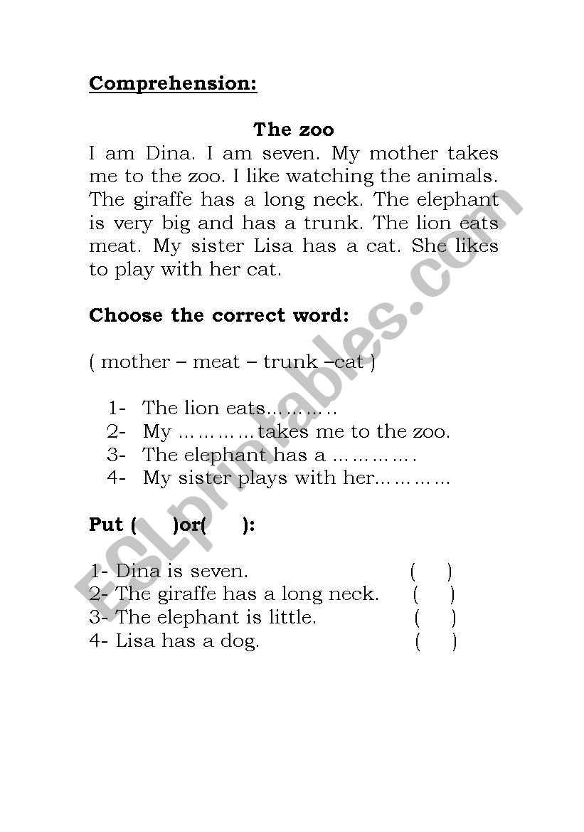 The Zoo worksheet