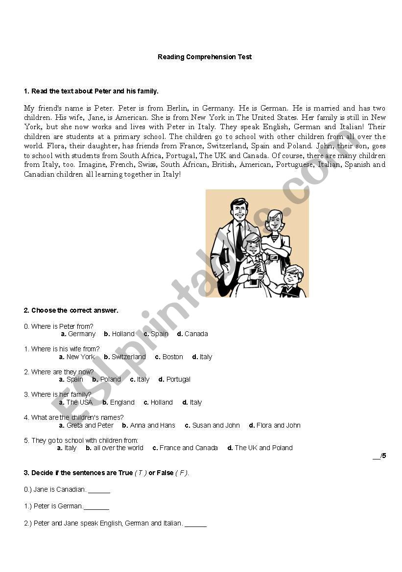 Reading Test worksheet