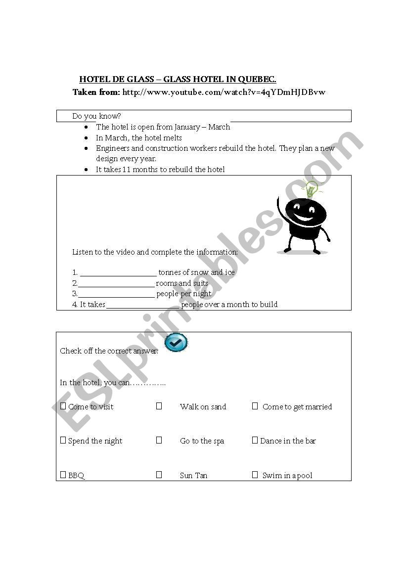 Ice Hotel and Winter Sports worksheet