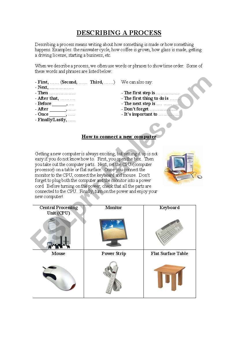 describing process worksheet