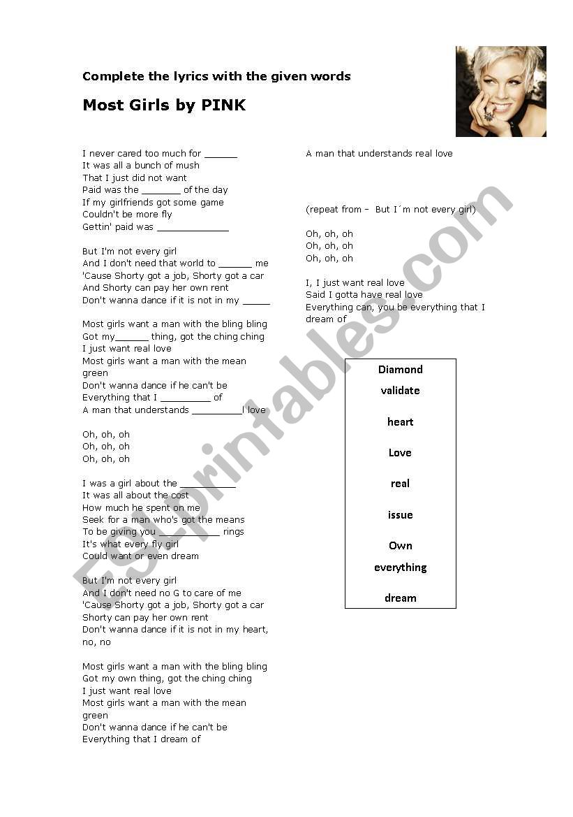 most  girls worksheet