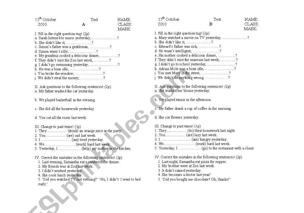 Past Simple worksheet