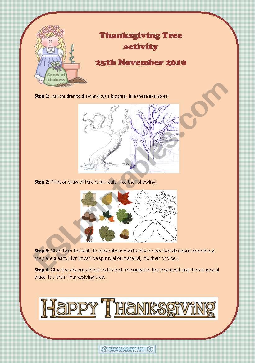 Thanksgiving tree activity worksheet