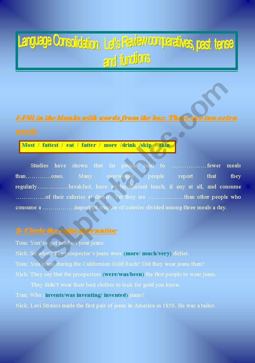 review comparatives;past tense and functions in an integrative way/