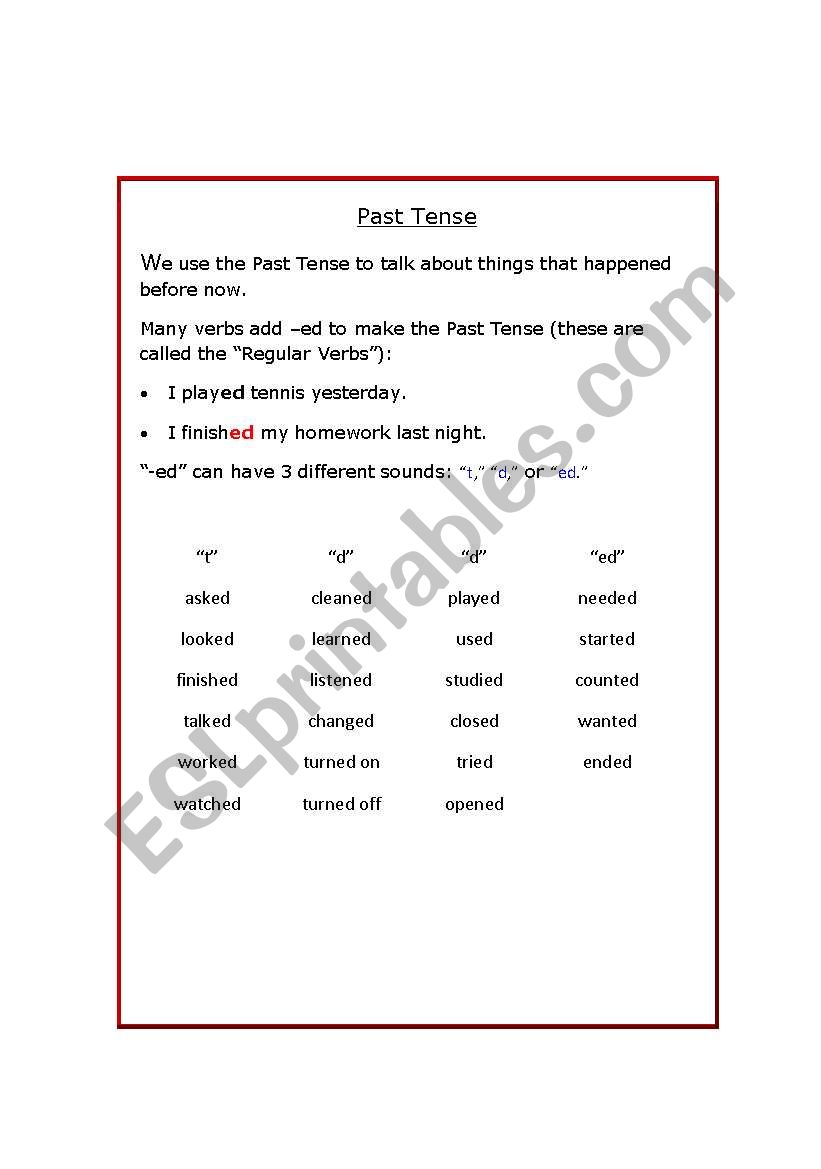 Simple Past Tense worksheet