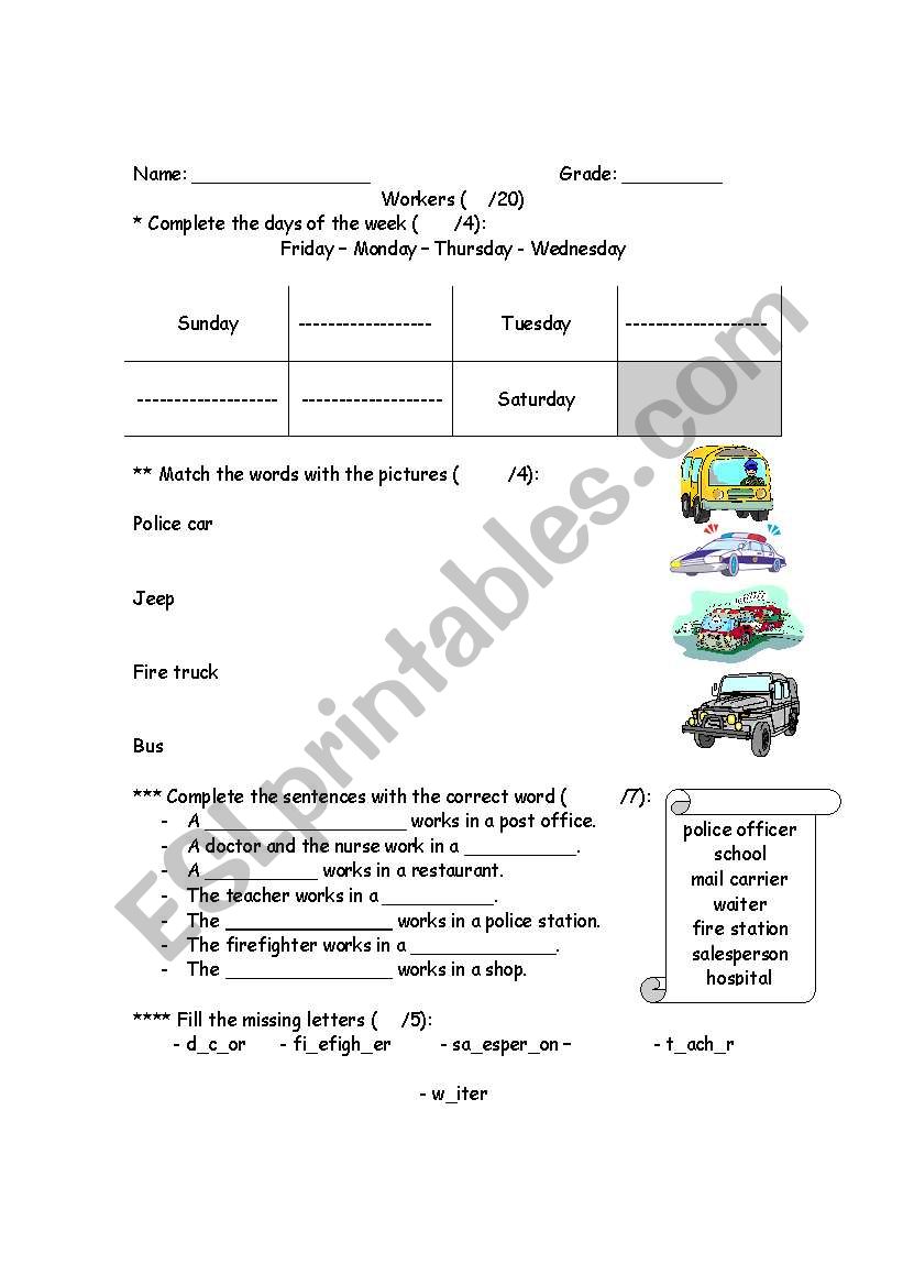 workers worksheet