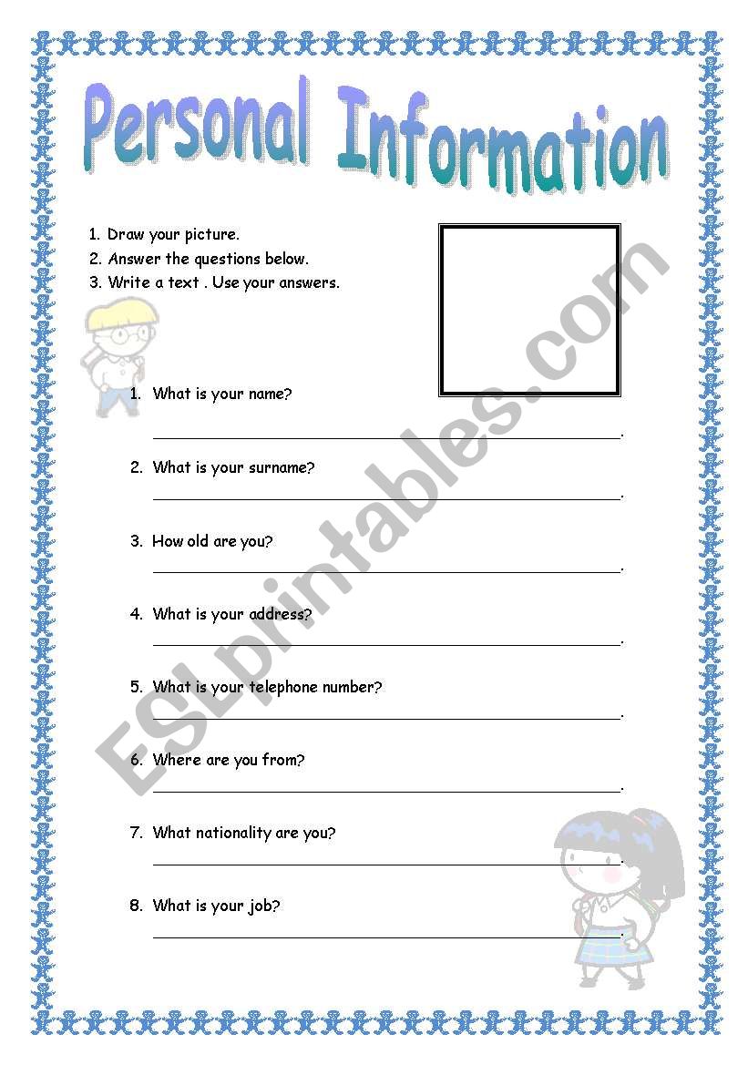 Personal information worksheet