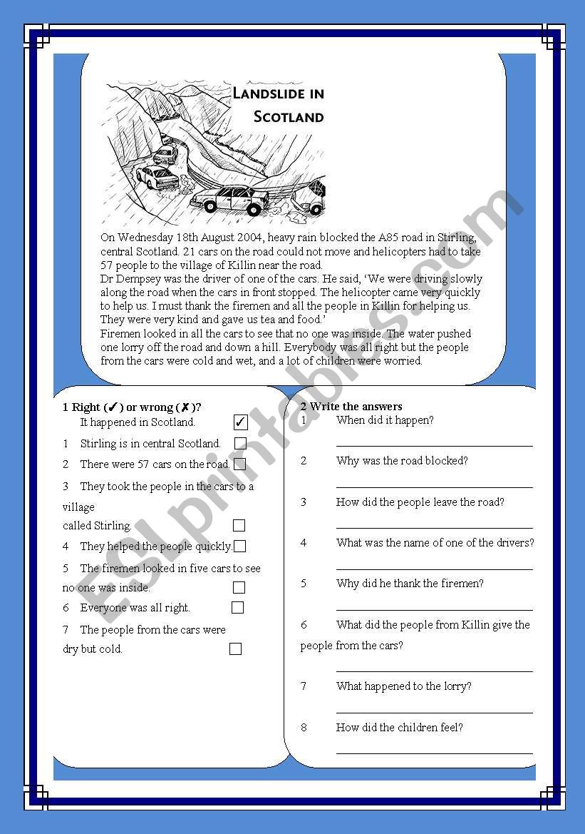 LANDSLIDE IN SCOTLAND worksheet