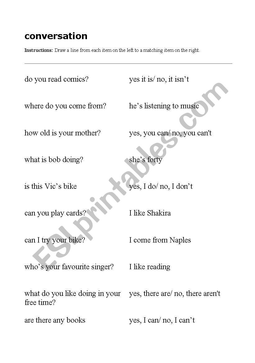conversation level A1 worksheet