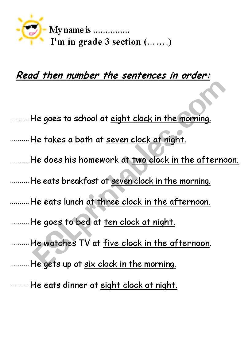 Read  then Number the sentences in order test