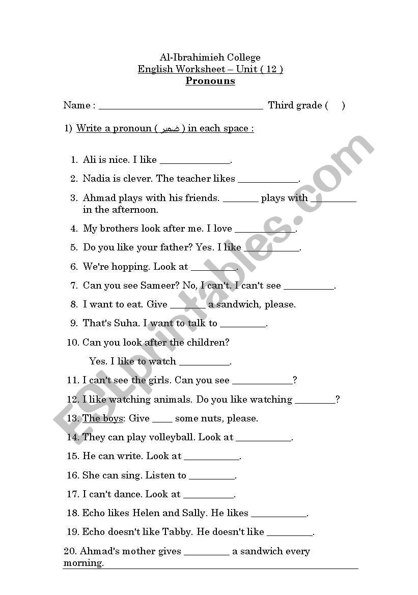 Object Pronouns worksheet