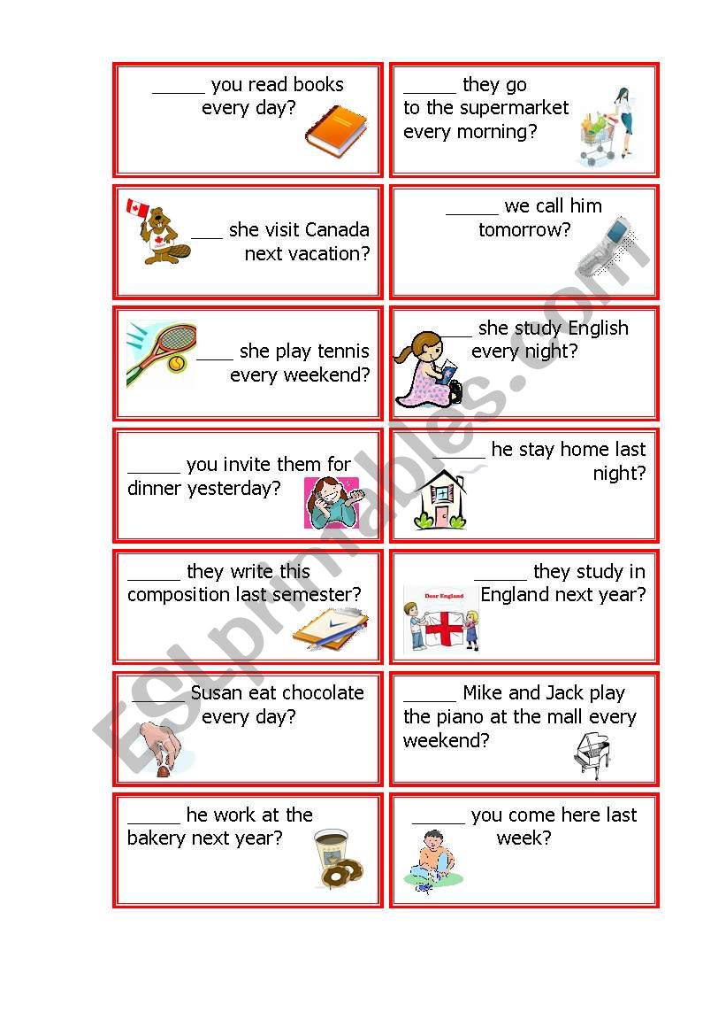 Auxiliary Verbs Cards worksheet
