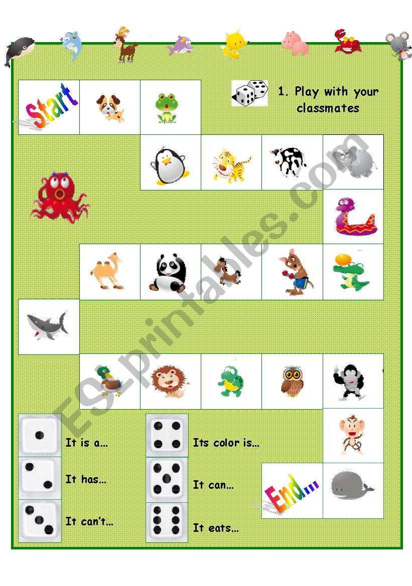 board game with animals worksheet
