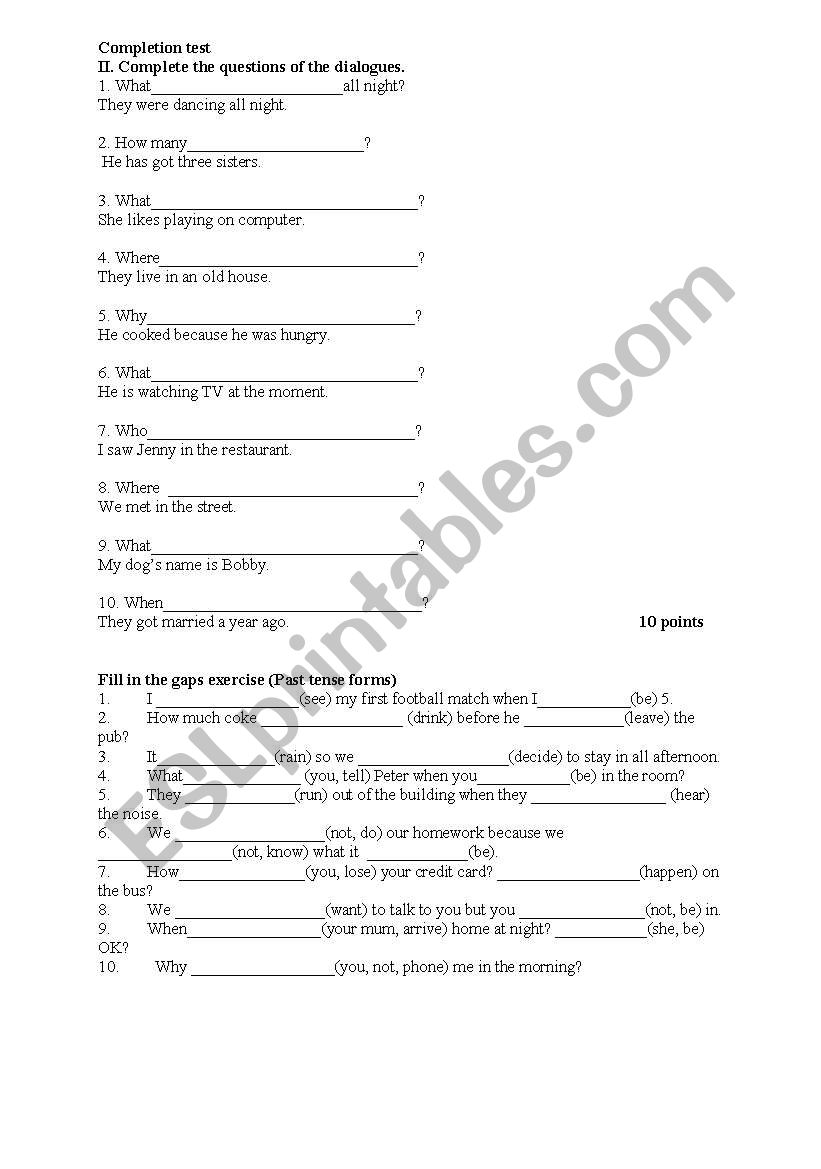 Various question forms worksheet