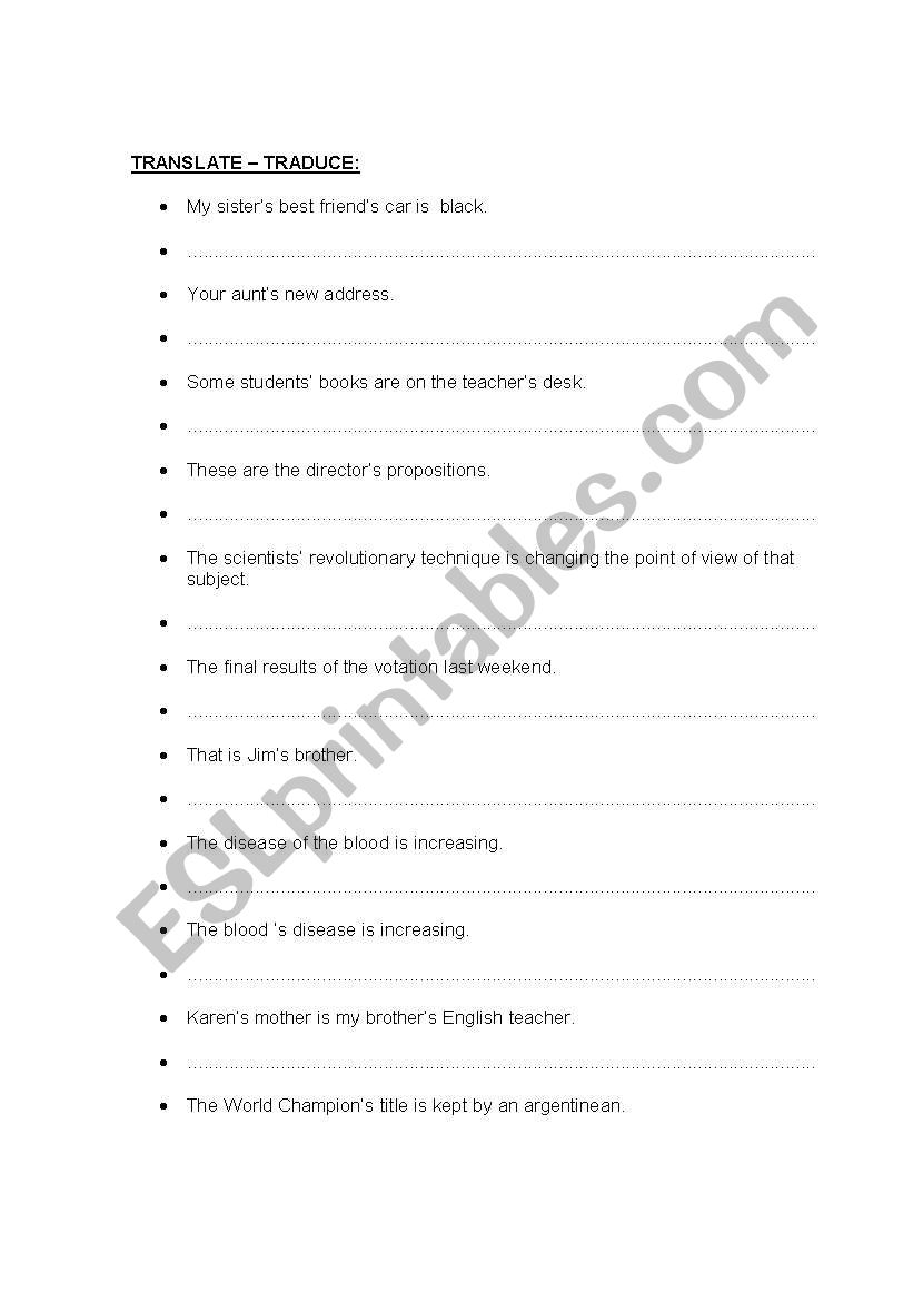 possessive case worksheet