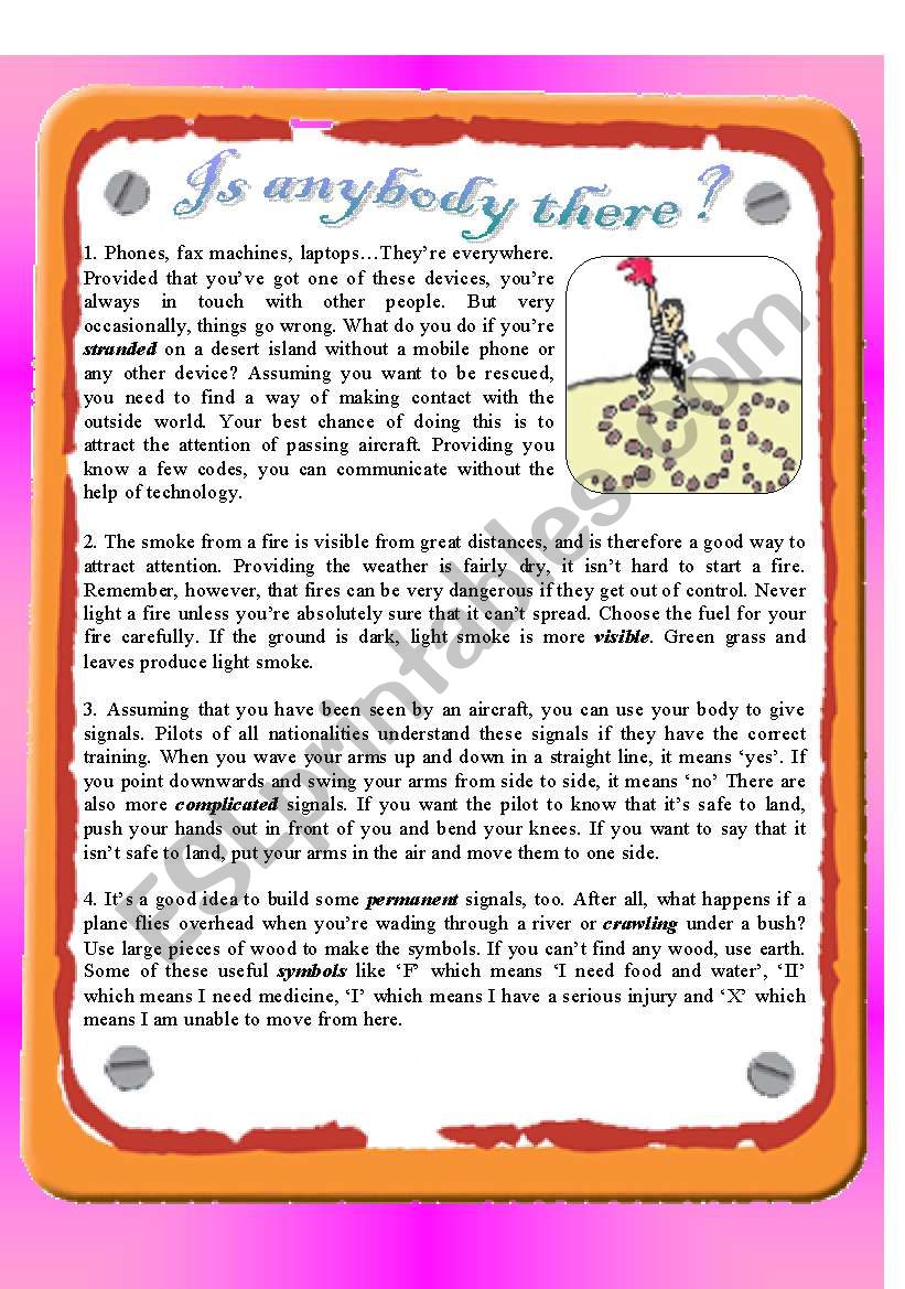 Reading - Is anybody there ? worksheet