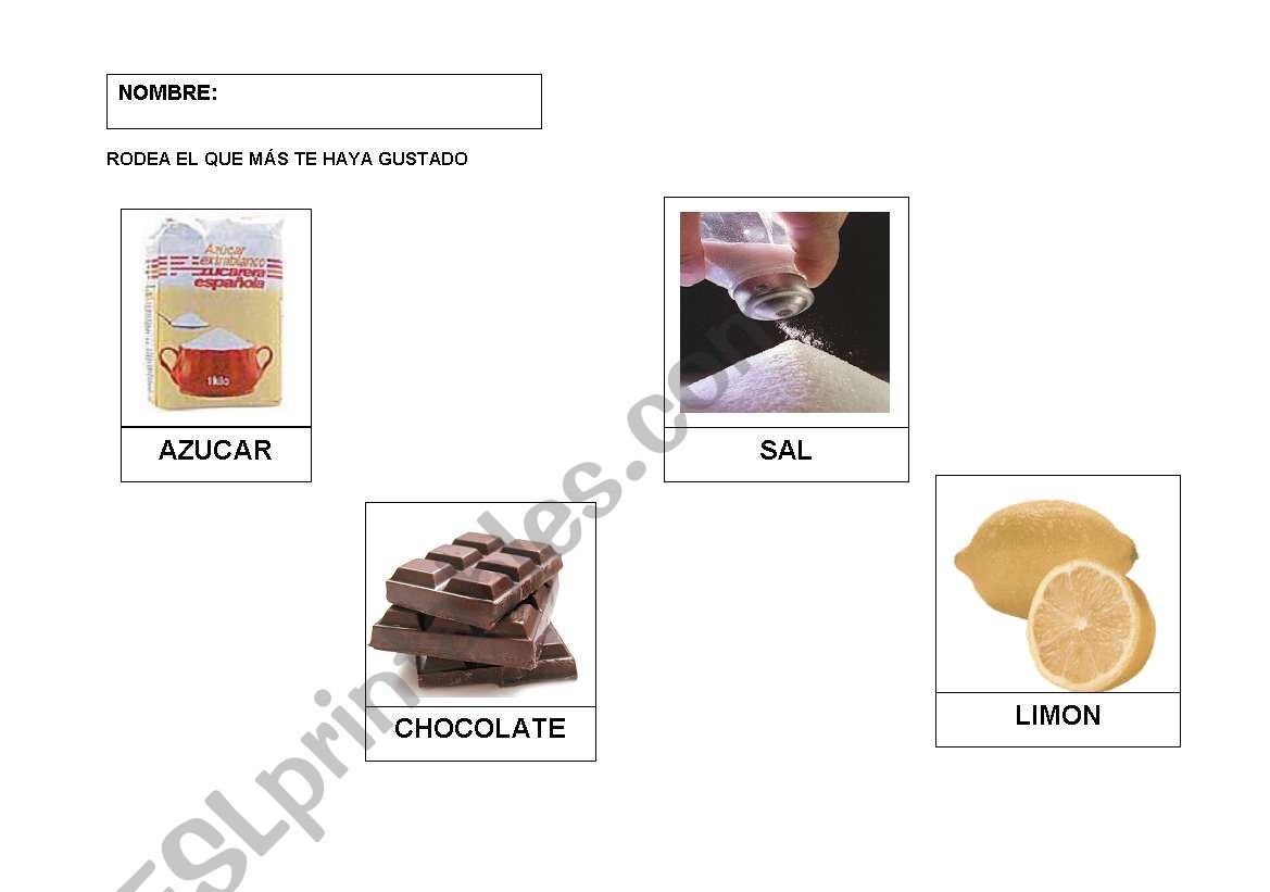 tasting food worksheet