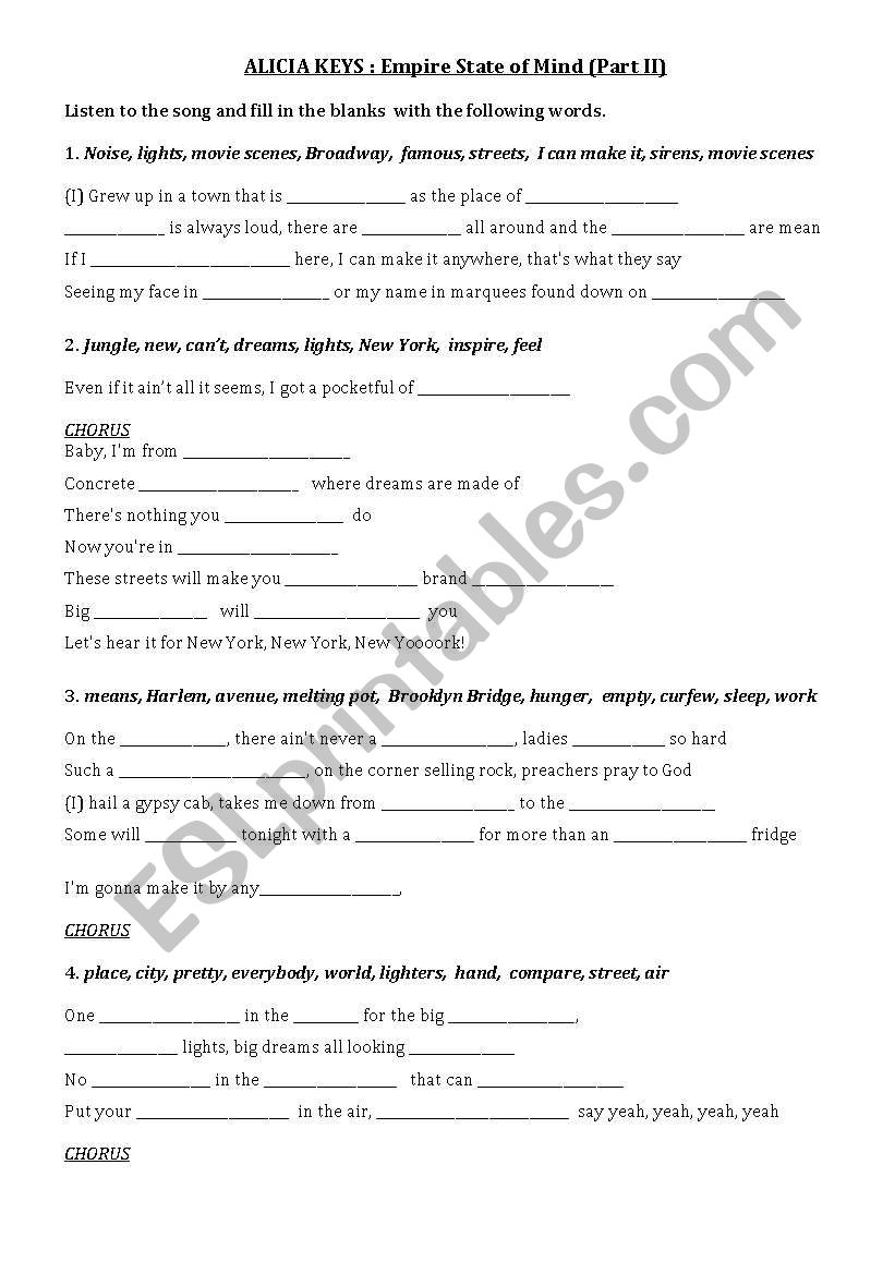 Alicia Keys Part 2 worksheet