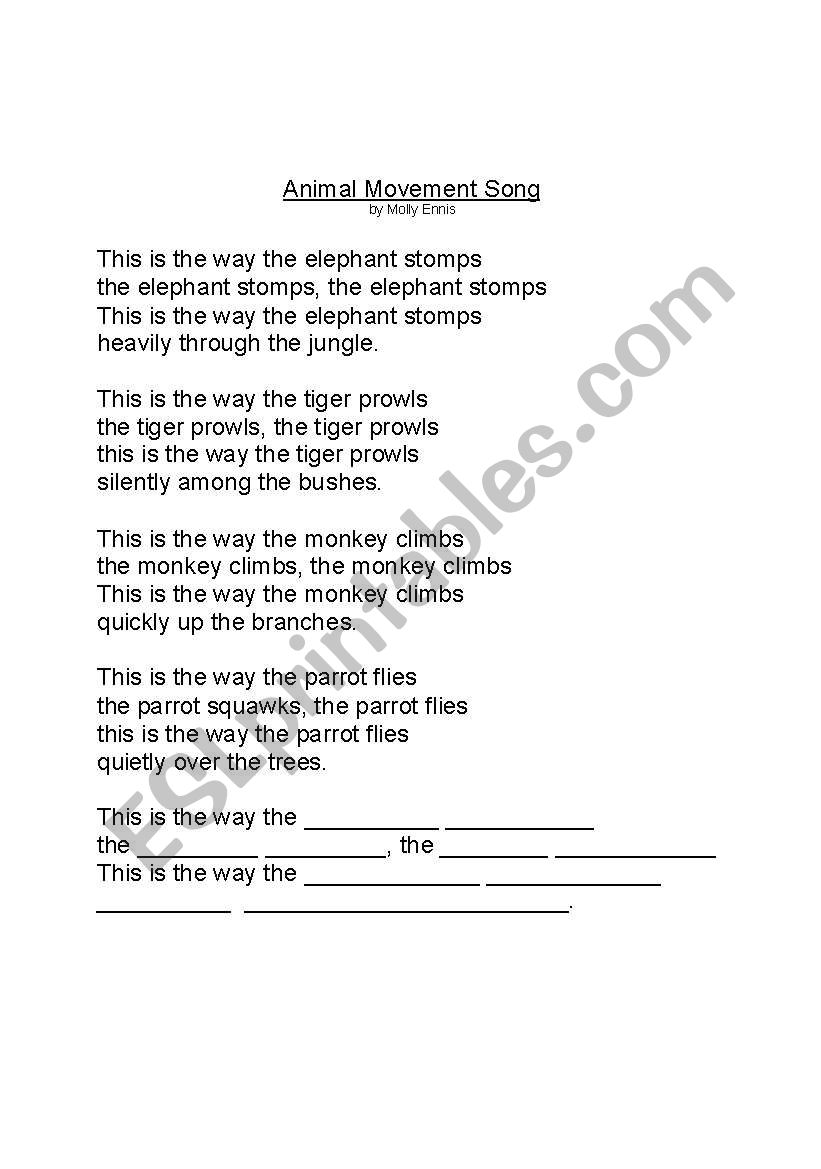 Animal Movement Song worksheet