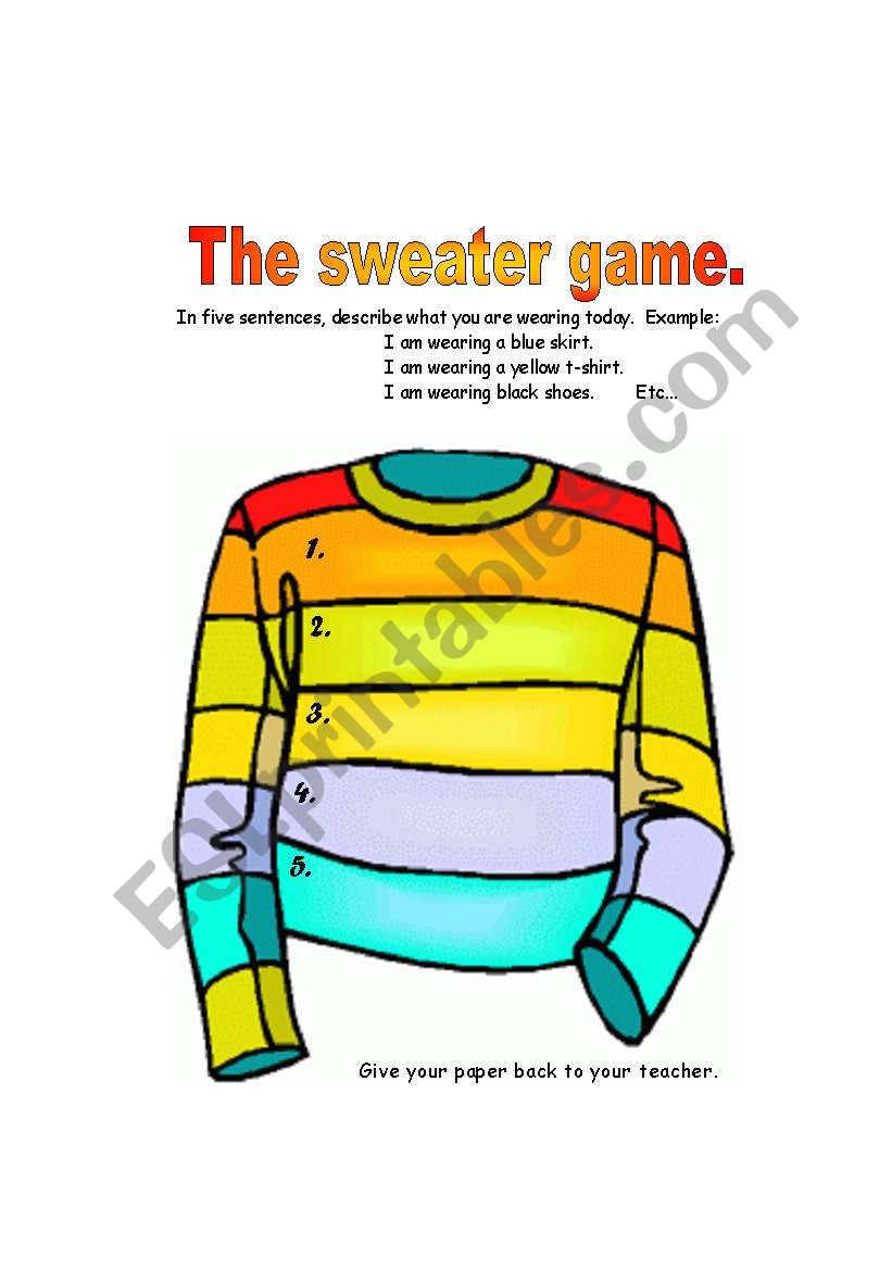 The sweater game worksheet