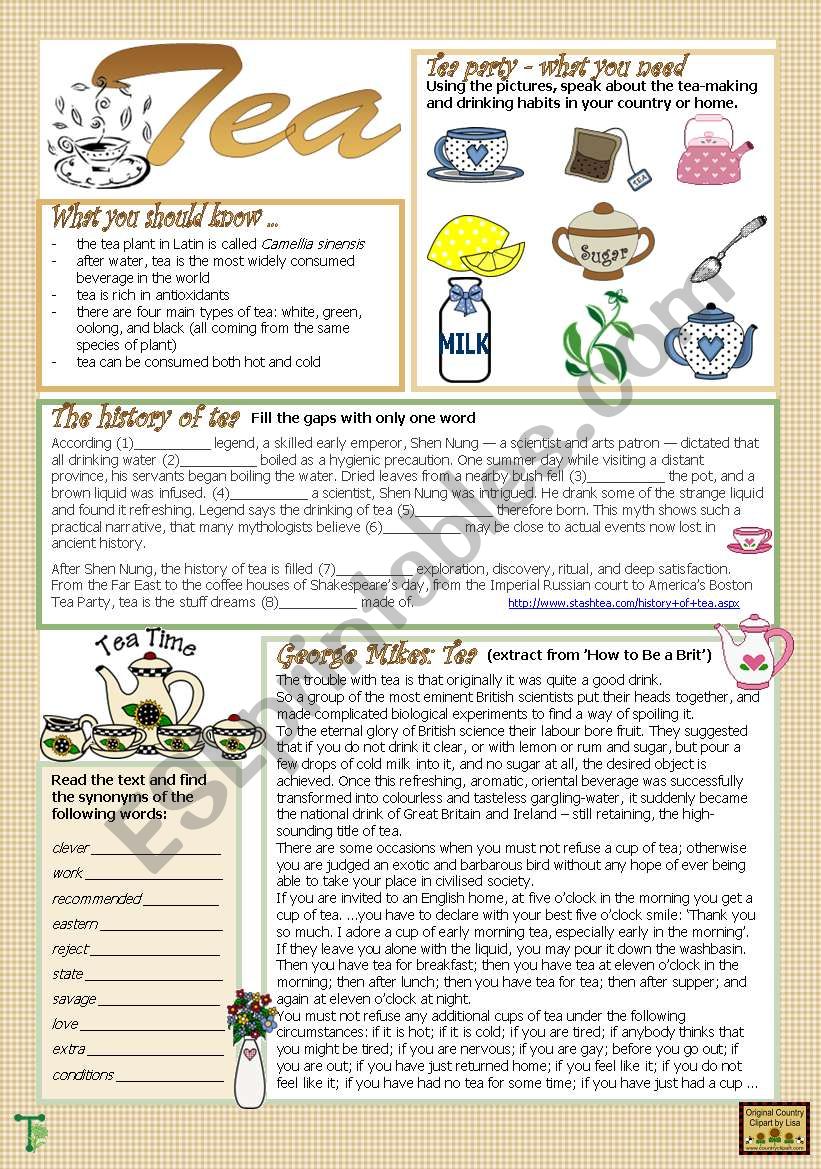 Tea worksheet