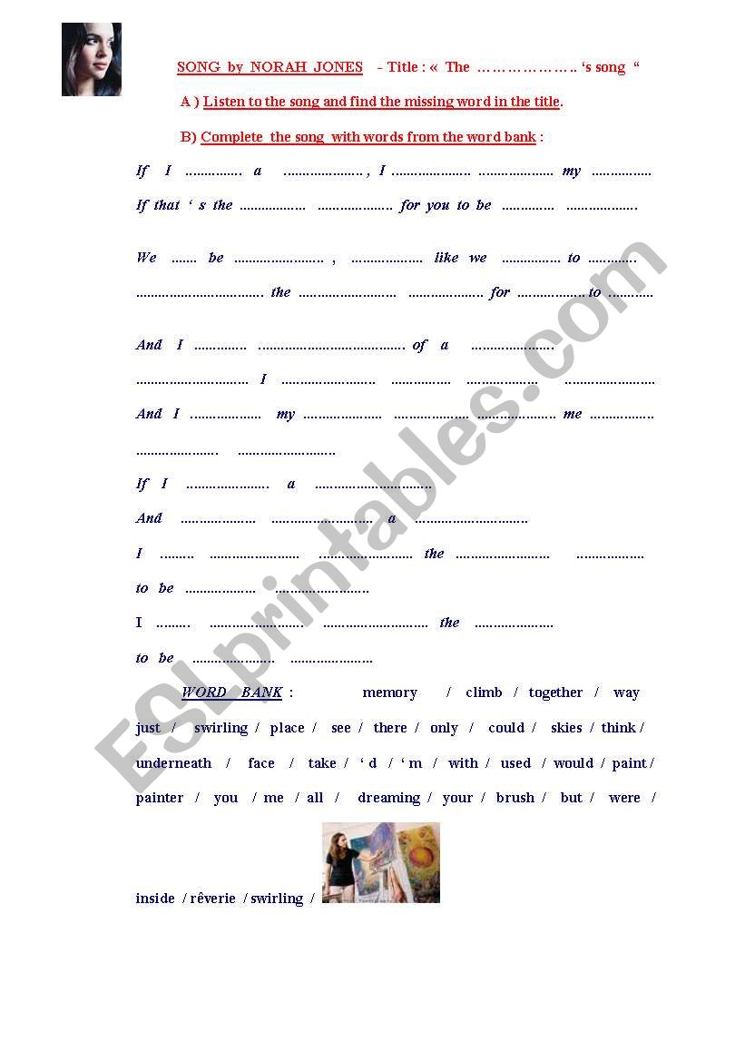 SONG by Norah Jones  worksheet