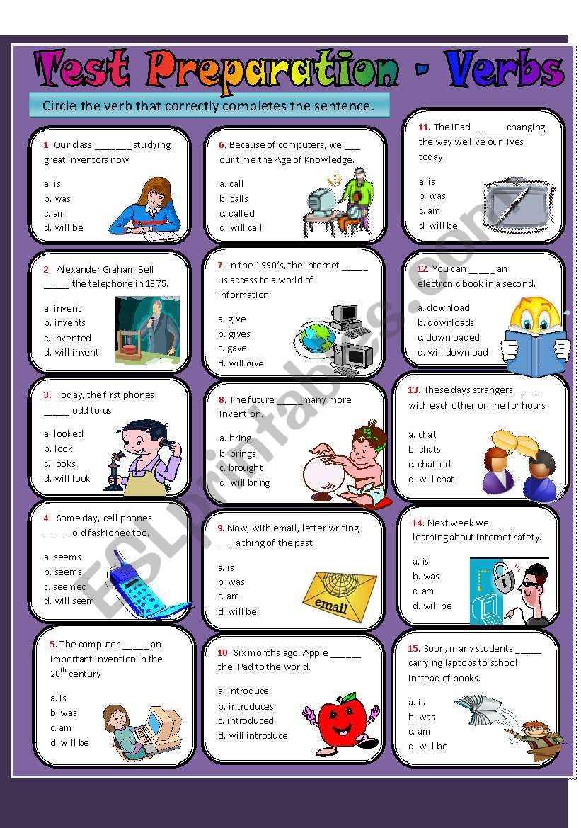 Test Preparation - Verbs worksheet