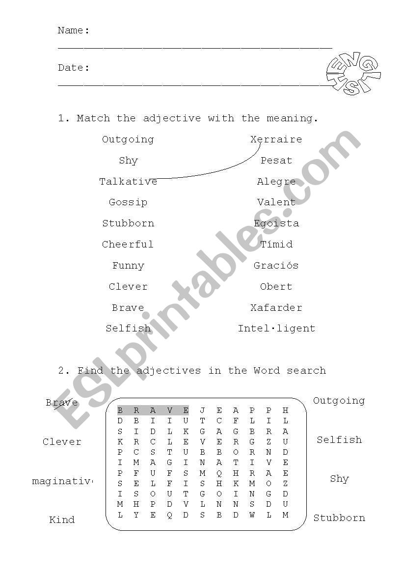 Personality adjectives worksheet