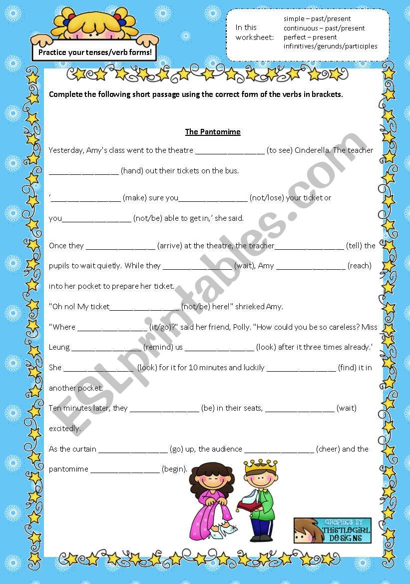 Tense and verb form practice worksheet