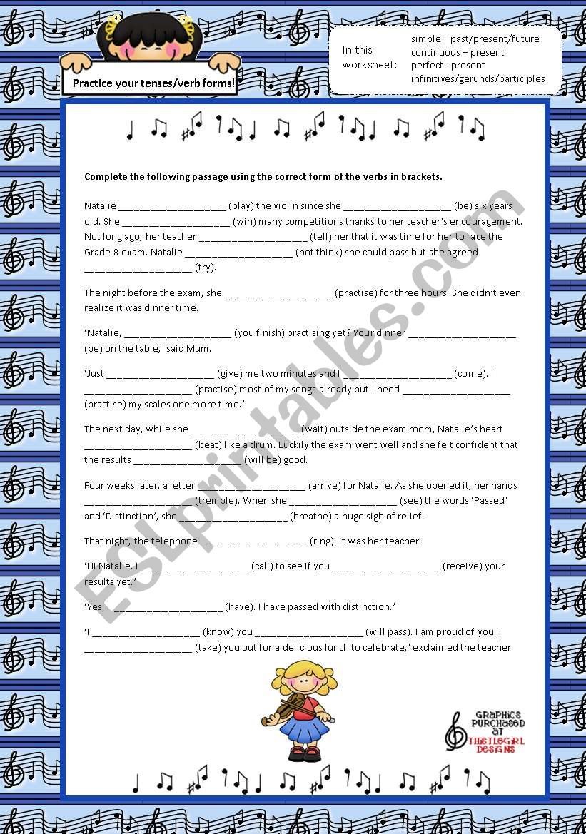 Tense and verb form practice worksheet