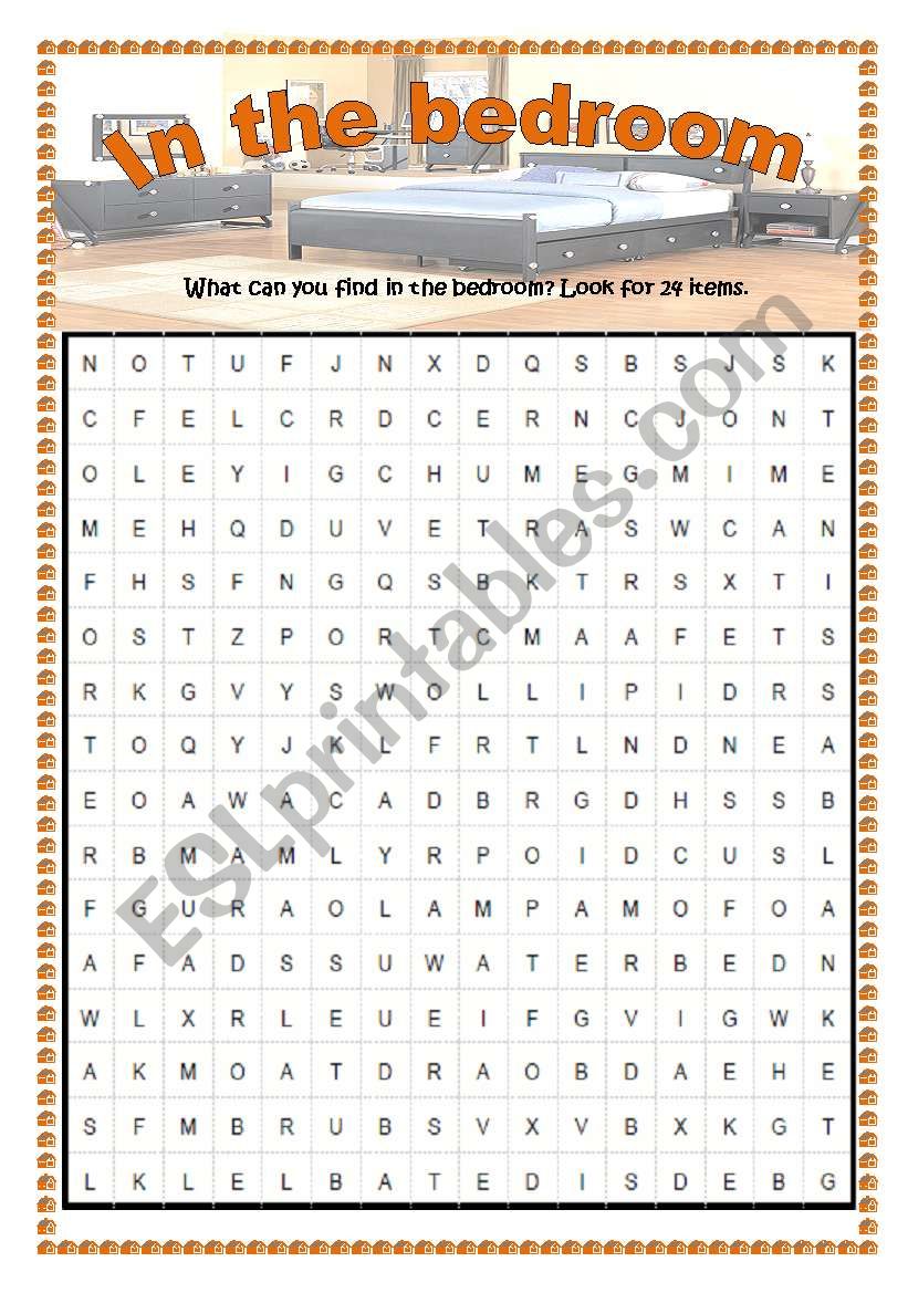 In the bedroom wordsearch worksheet