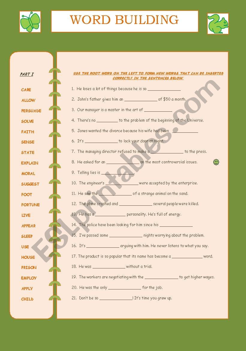 WORD BUILDING + Key worksheet